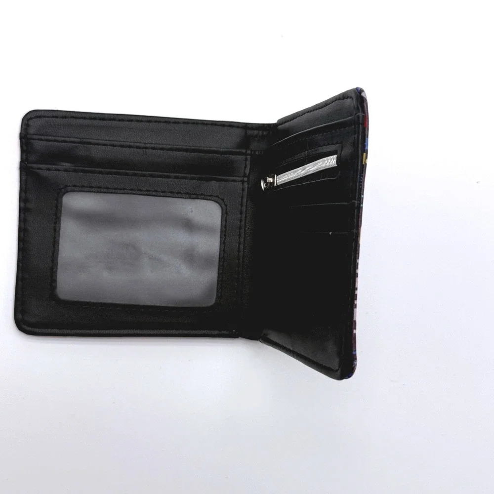Bitsup‎ Retro Video Game Arcade Print Bifold Wallet Black Gamer ID Zip